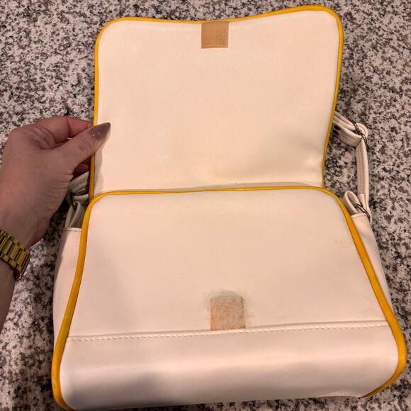 Vtg Vinyl Owl Shoulder Bag Pegie by the Sea Purse Handbag White Yellow Retro 70s - Picture 5 of 12